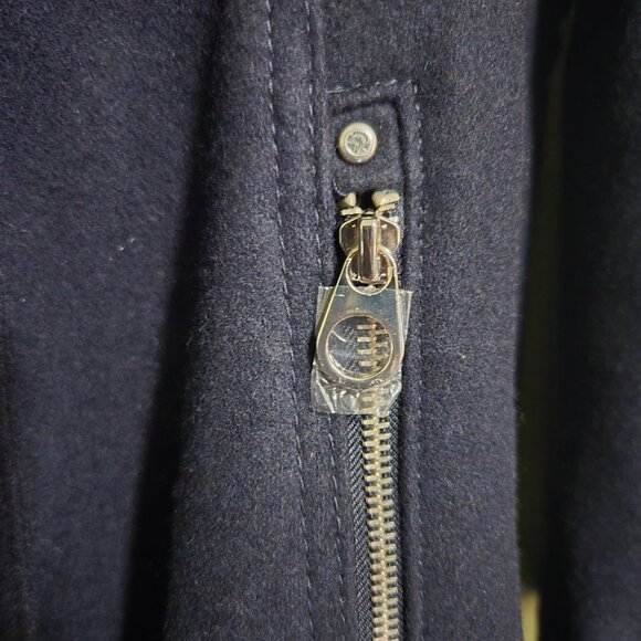 Liz Claiborne Navy Blue Swing Flounce Wool Blend Coat with Silver Buttons - Picture 4 of 9